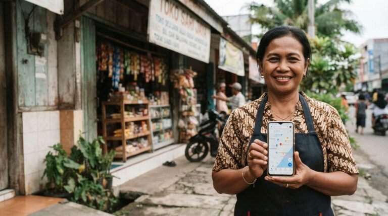 Pemilik bisnis Indonesia memastikan usahanya di Balikpapan muncul di Google Maps dan AI search lewat HP