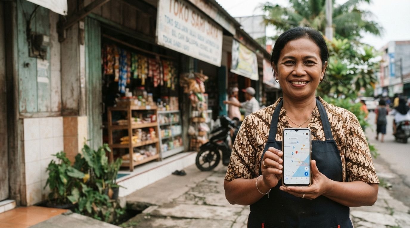 Pemilik bisnis Indonesia memastikan usahanya di Balikpapan muncul di Google Maps dan AI search lewat HP
