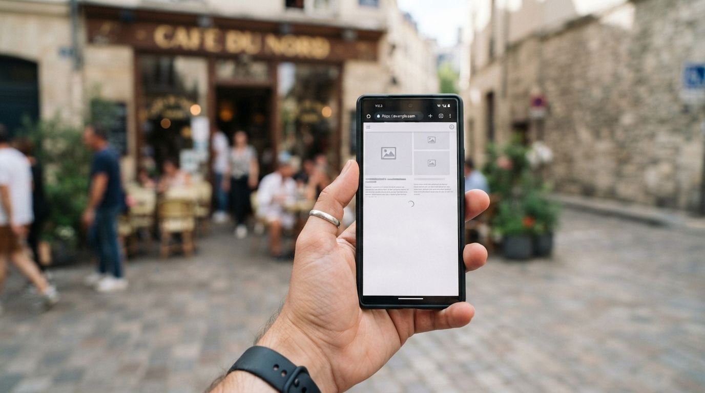 Membuka halaman di ponsel dengan data seluler untuk menguji apakah website lambat bagi pengunjung